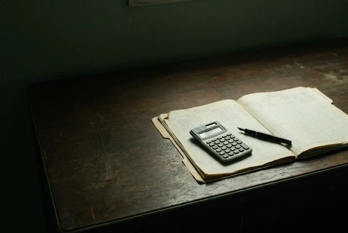 Loan file and amortization schedule on a desk