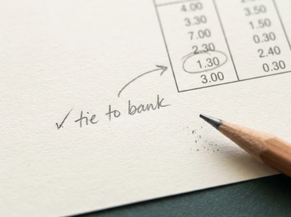 A printed schedule annotated in pencil, one figure circled and marked tie to bank